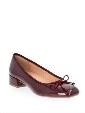 New Women's Burgundy Patent Faux Leather Ballet Pump with Low Block Heel Size 9